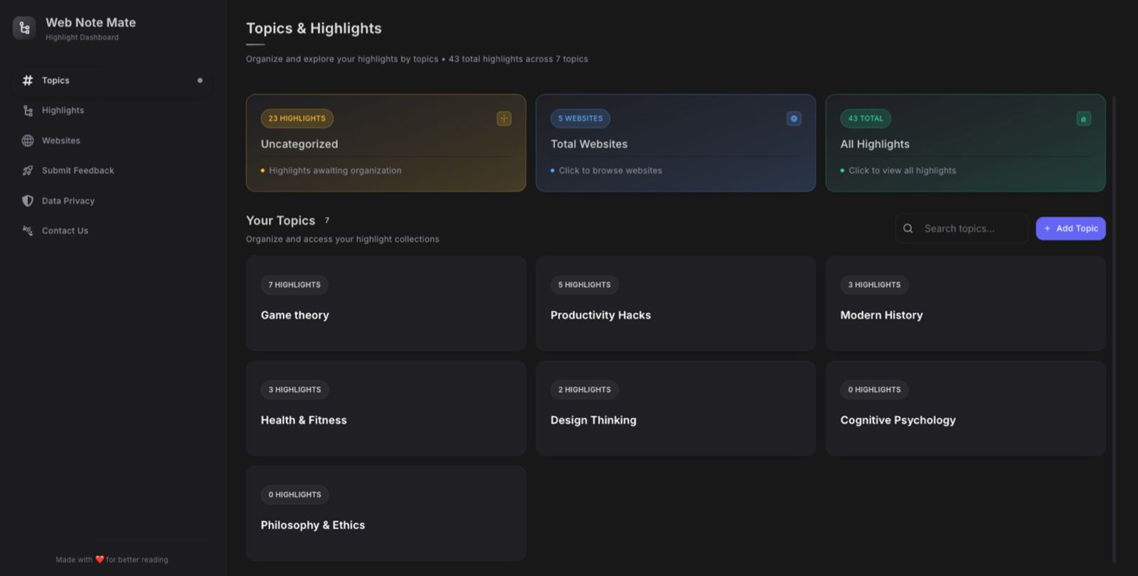 Dashboard with export options